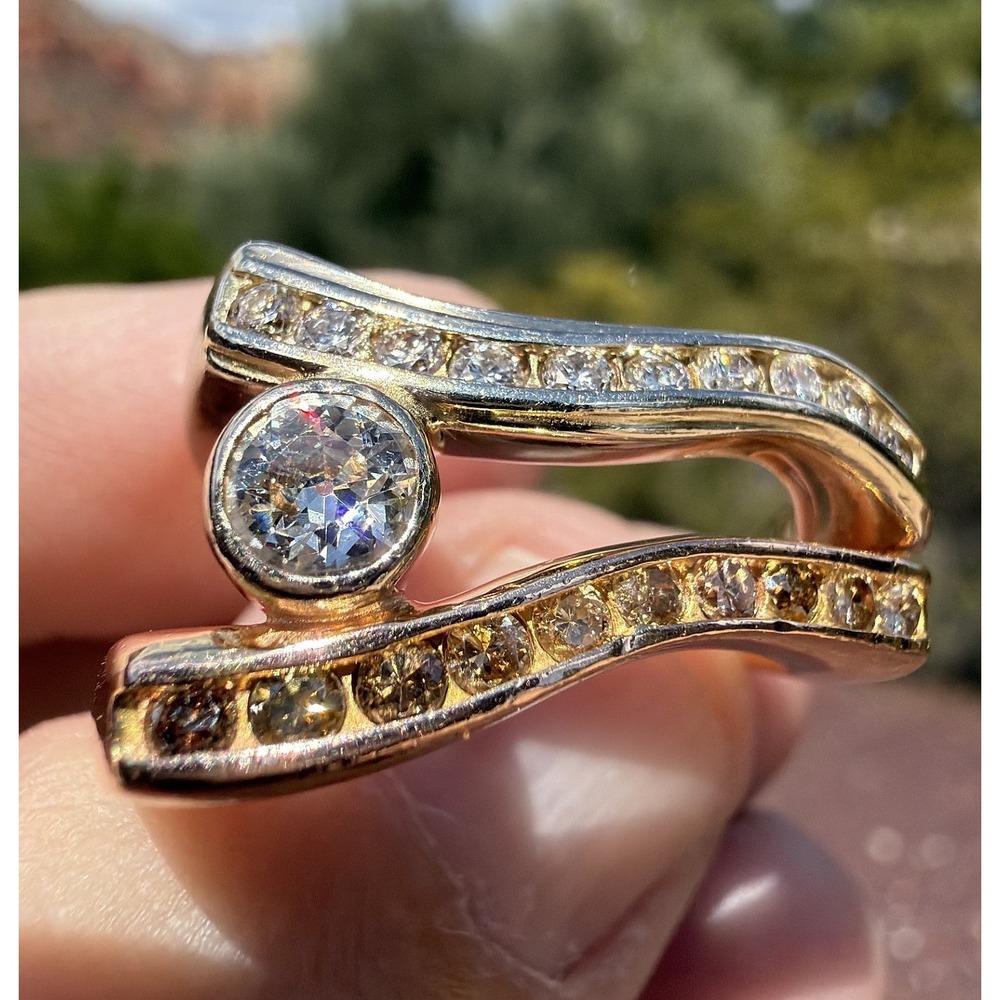 Antique 14k Solid Rose Gold Natural Mine Cut Yellow Diamond Ring Size 10.75 12g